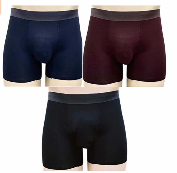 MJOFFEE Men's Seamless Underwear, Soft Micro Modal, 3 Pack Boxer Shorts Set (Black, Burgundy and Navy)