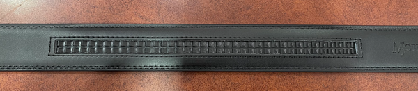 Racheting Belt Slider on inside of MJOFFEE Black Leather Trim-to-Fit Belt